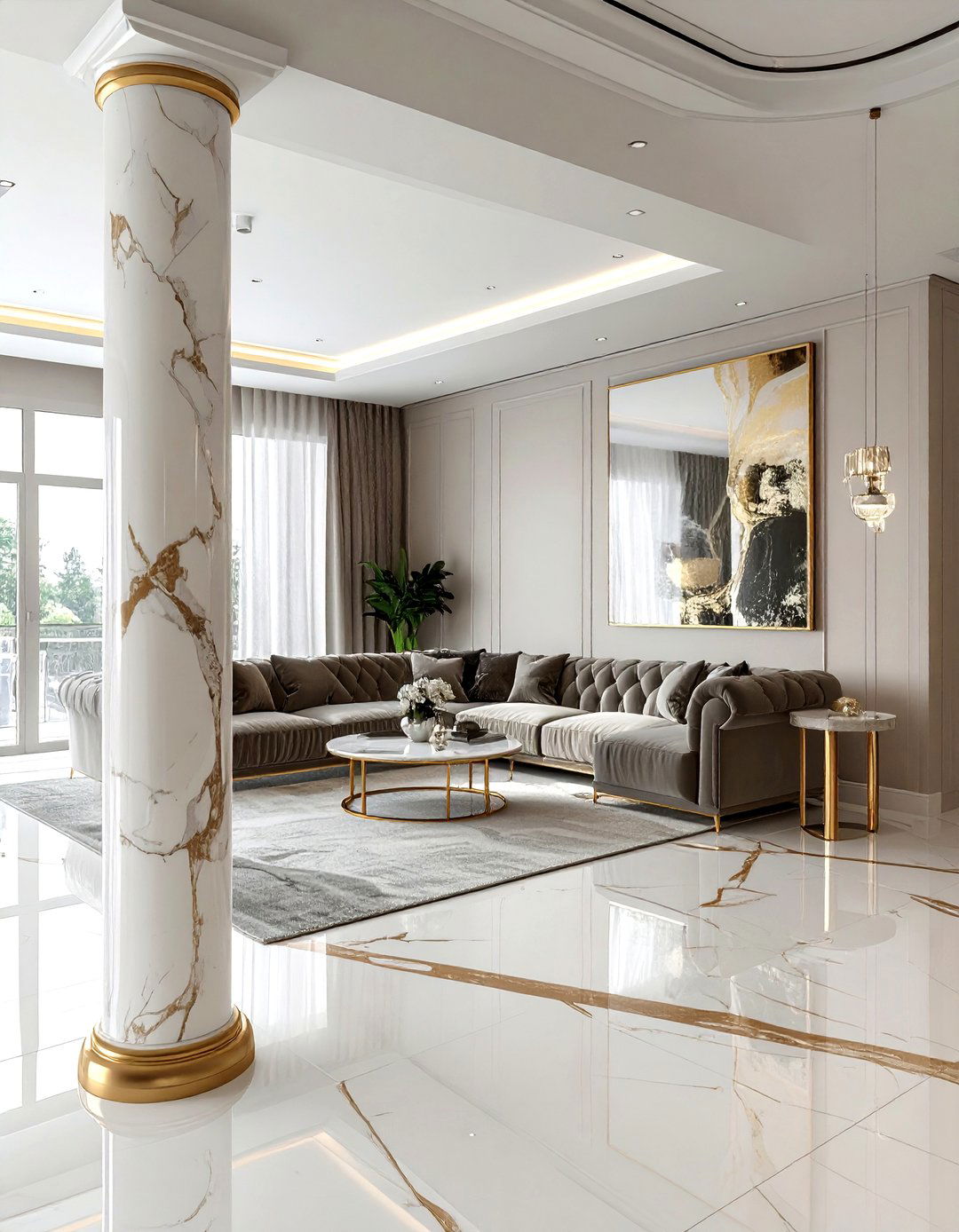 Faux Finish Pillar - 30 living room pillar ideas