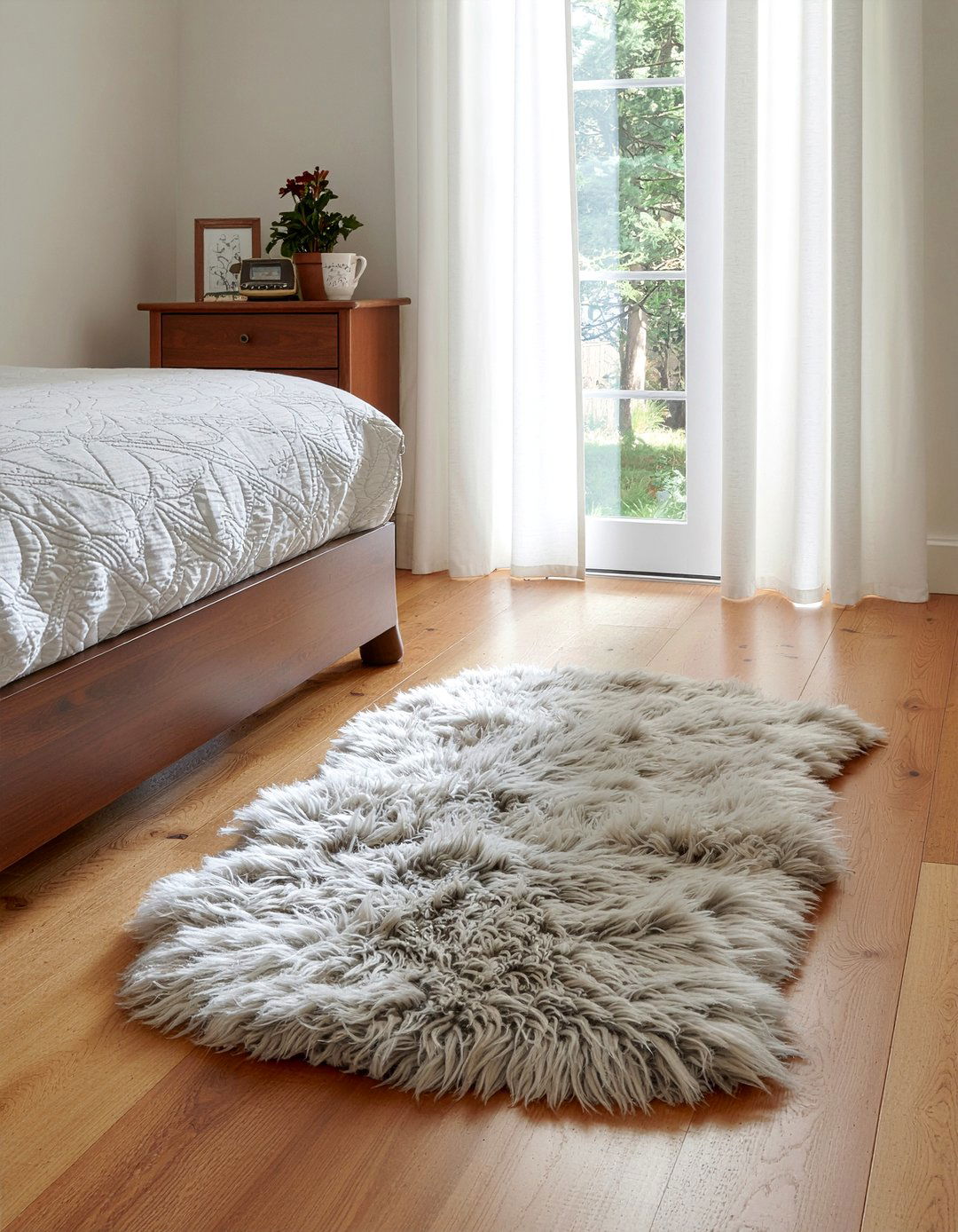 Faux Fur Bedside Rug Placement - 30 faux fur bedroom ideas