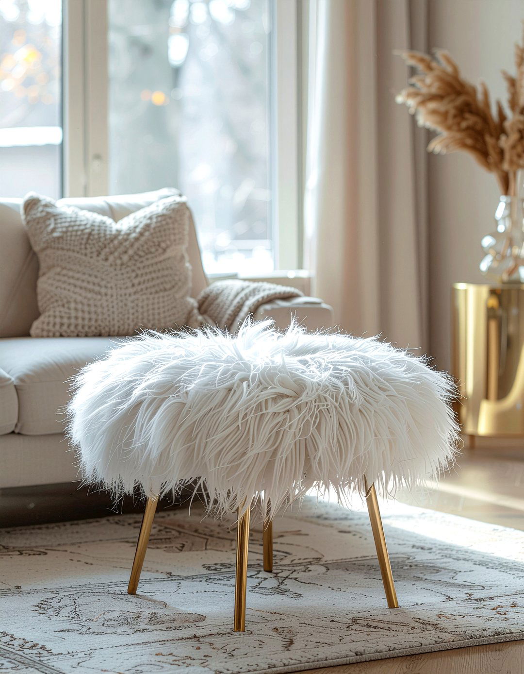 Faux Fur Footstool - 30 living room footstool ideas