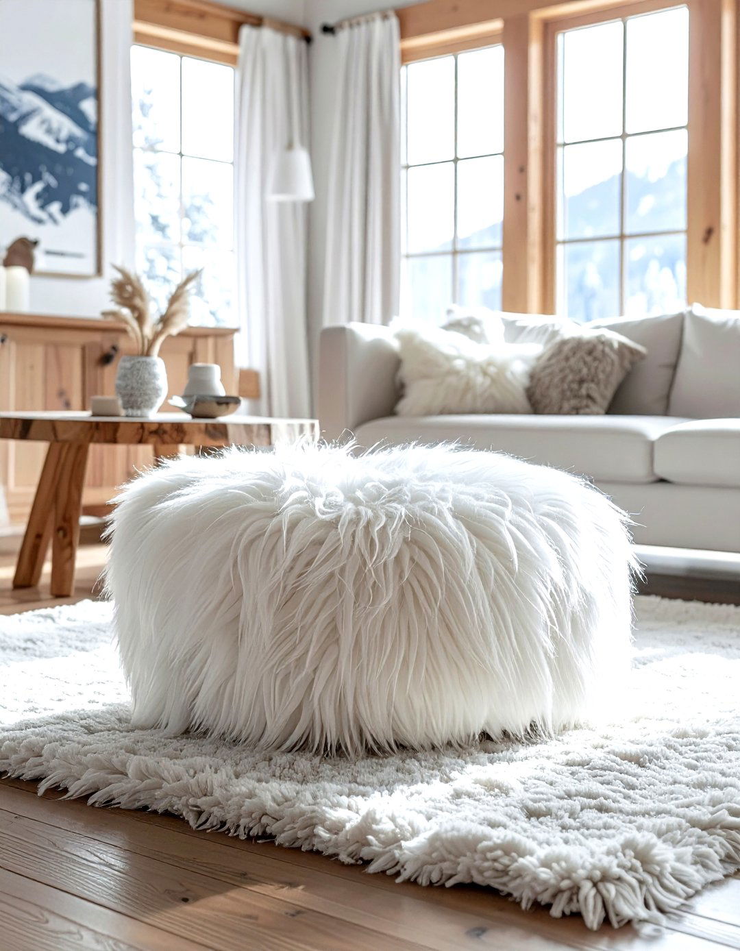 Faux Fur Ottoman - 30 living room ottomans