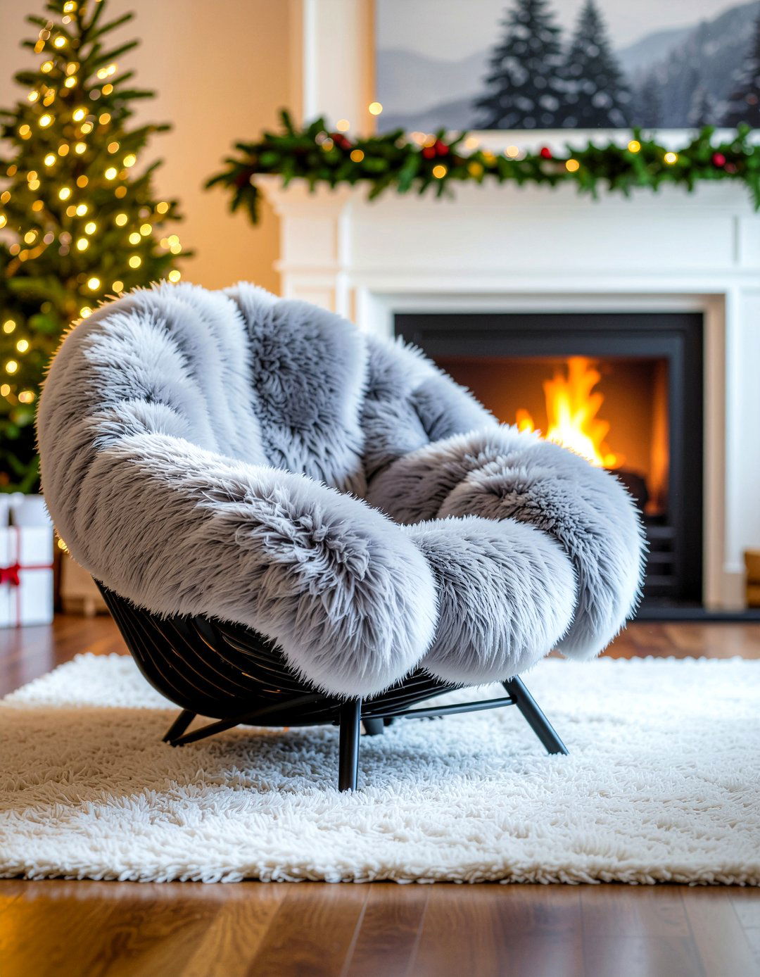 Faux Fur Papasan Chair - 30 living room papasan chair ideas
