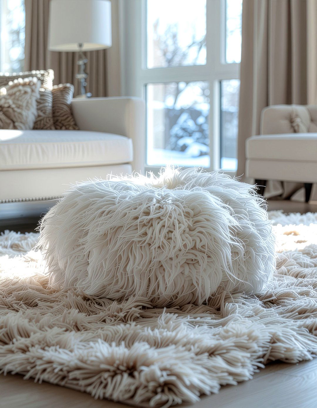 Faux Fur Pouf - 30 living room pouf ideas