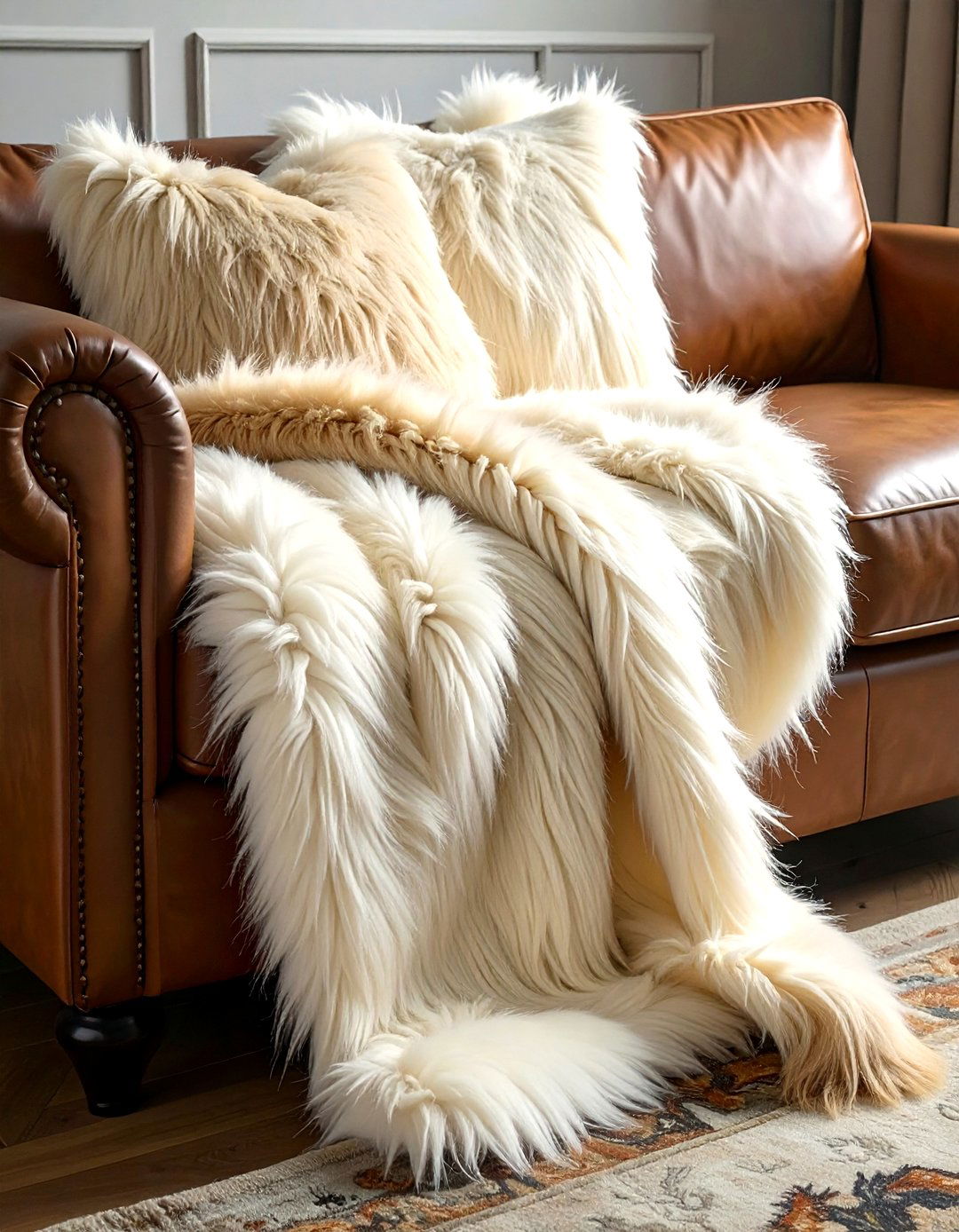 Faux Fur Throw - 30 soft texture living room ideas
