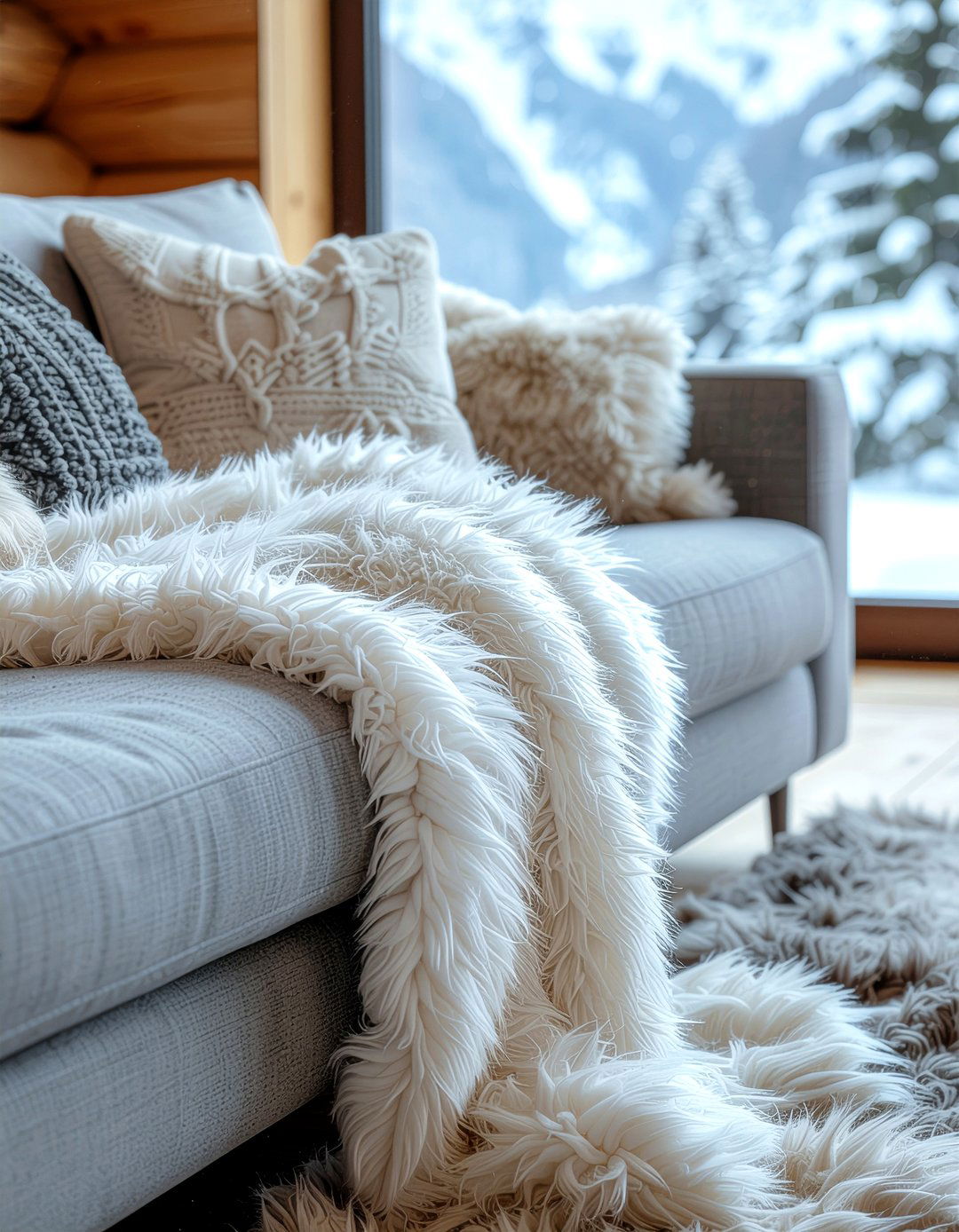 Faux Fur Throw Blanket - 30 living room mountain furniture ideas