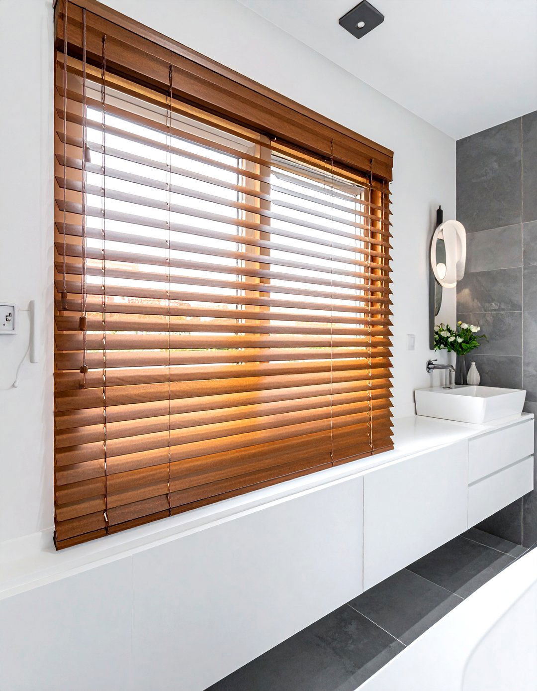 Faux Wood Blinds - 30 bathroom window treatment ideas