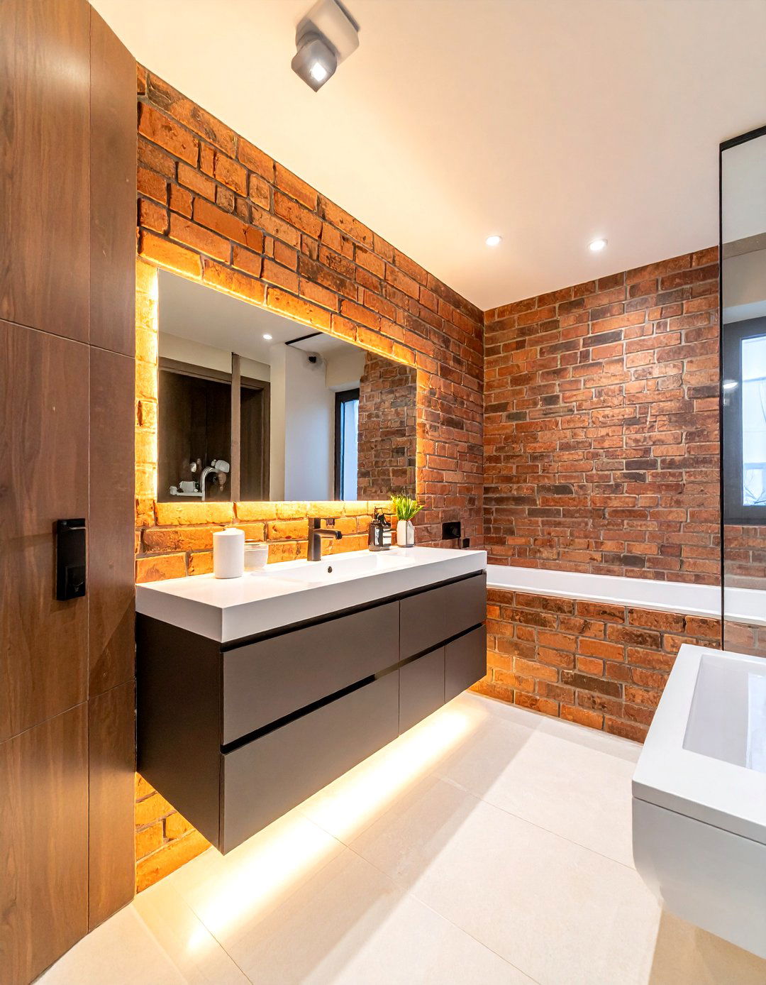 Faux brick bathroom paneling - 30 brick accent wall bathroom ideas