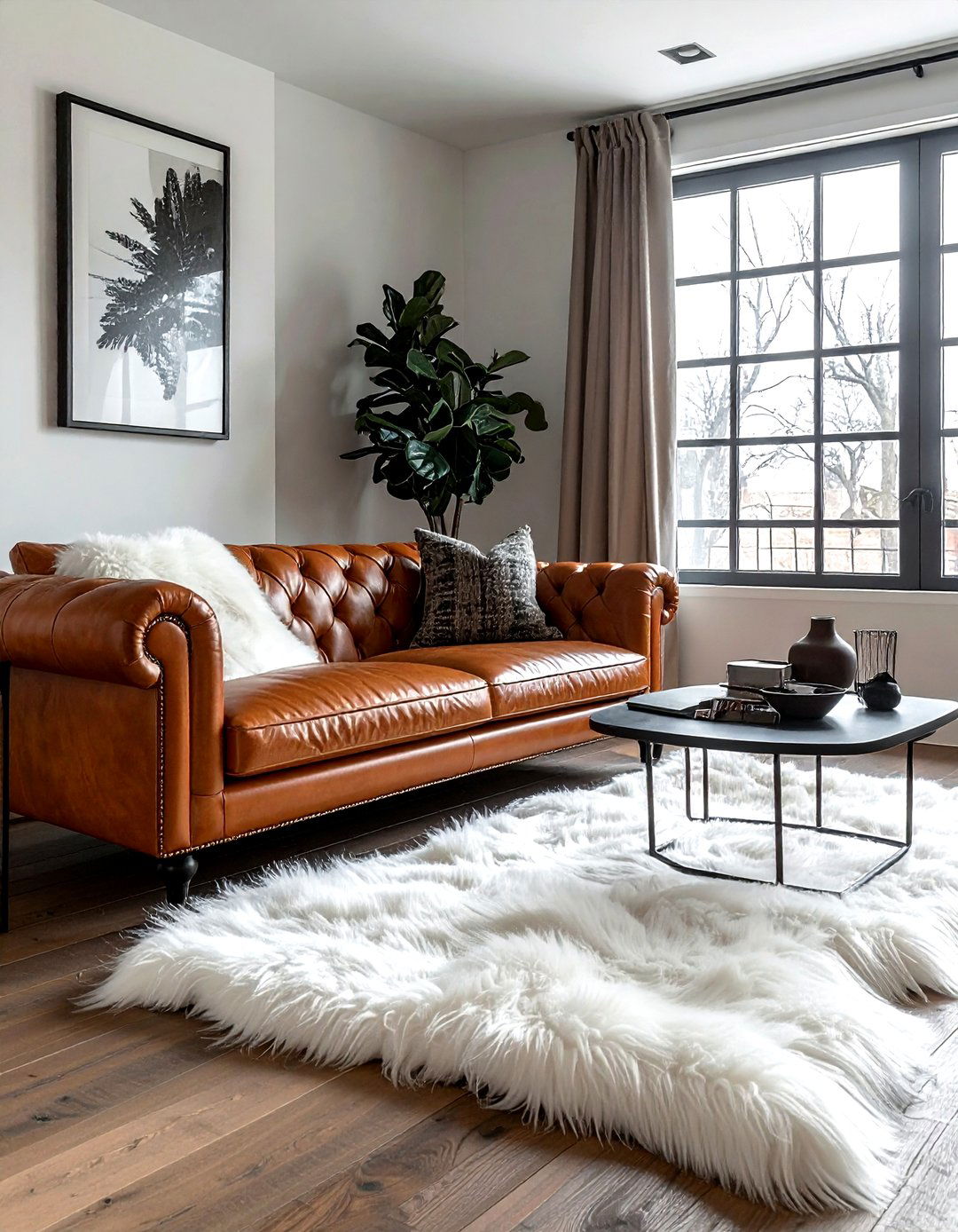 Faux fur and leather sofa - 30 decor texture mixing ideas