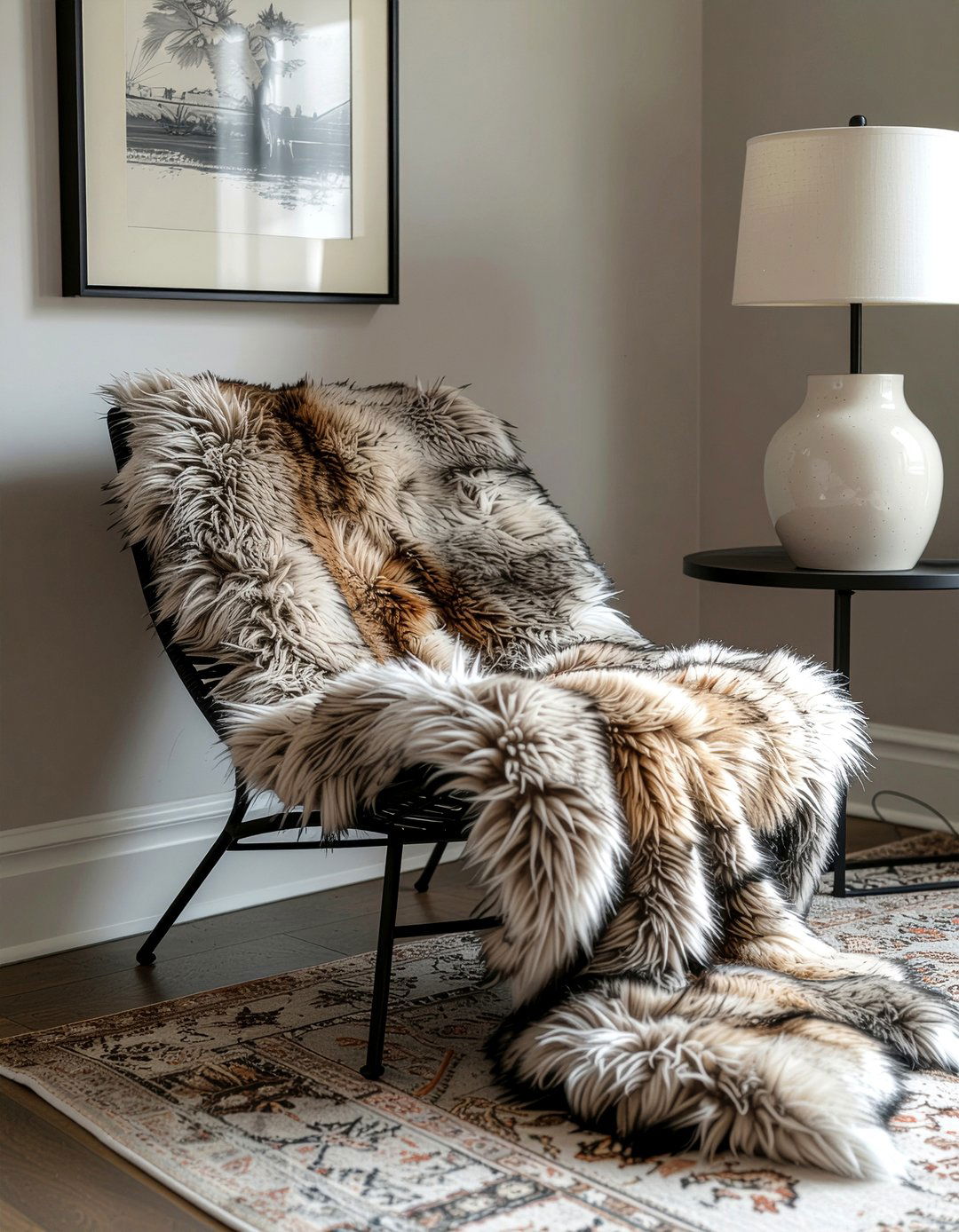 Faux fur armchair drape style - 30 faux fur decor ideas