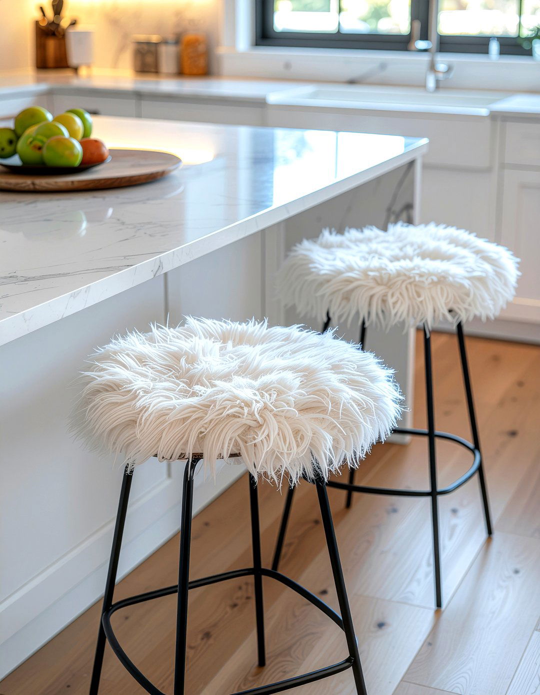 Faux fur bar stool seat - 30 faux fur decor ideas