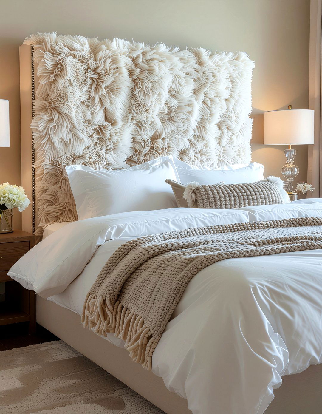 Faux fur headboard cover bedroom - 30 faux fur decor ideas