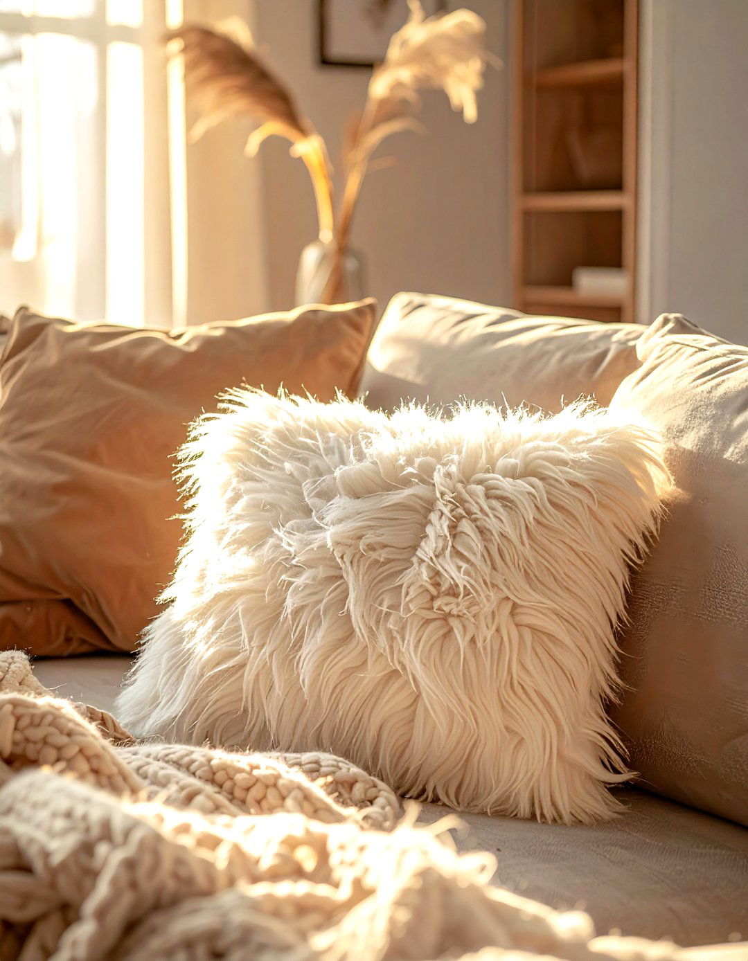 Faux fur lumbar pillow for winter - 30 lumbar pillow ideas