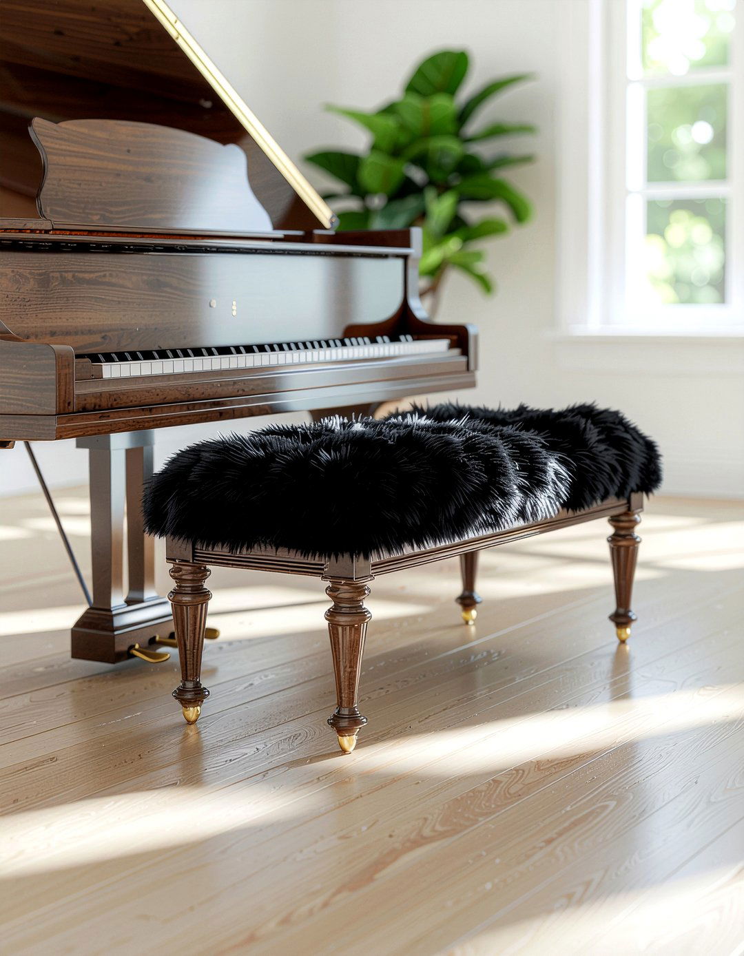 Faux fur piano bench cover - 30 faux fur decor ideas