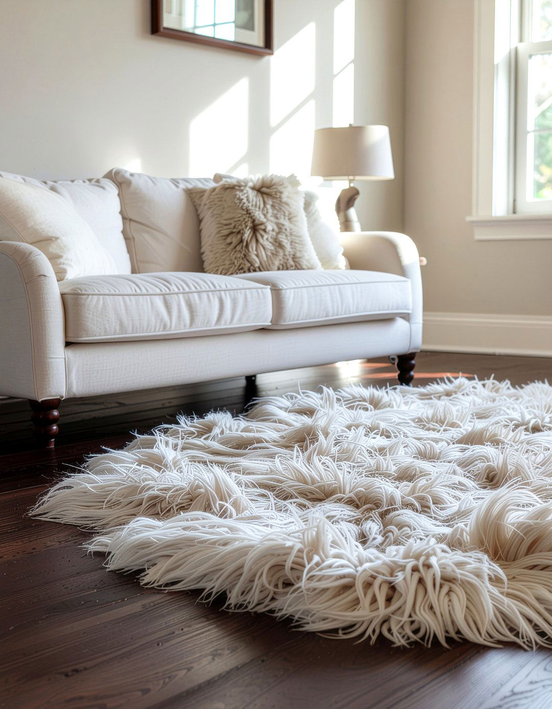 Faux fur rug - 30 feminine living room ideas