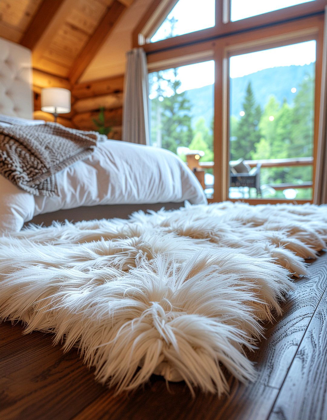 Faux fur rug - 30 rustic bedroom ideas