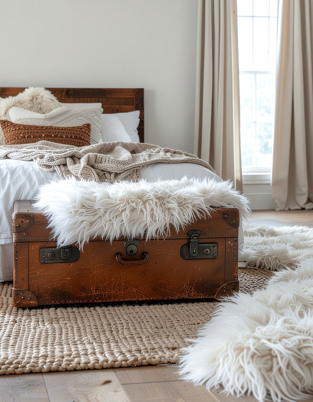 Faux fur storage trunk topper - 30 faux fur decor ideas