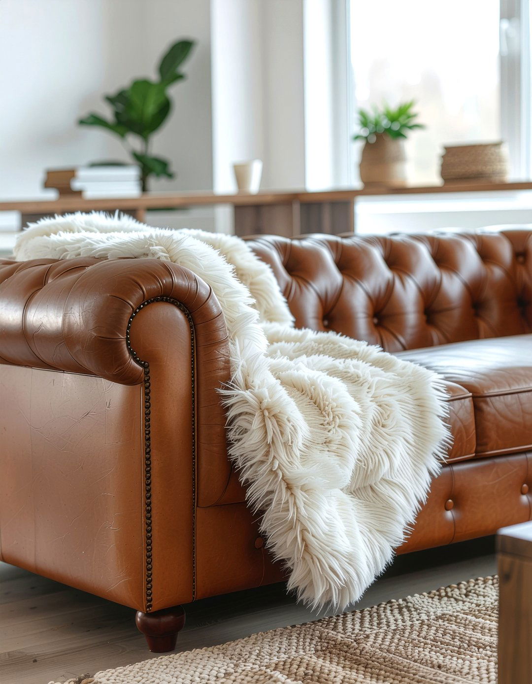 Faux fur throw for leather couch - 30 faux fur throw ideas