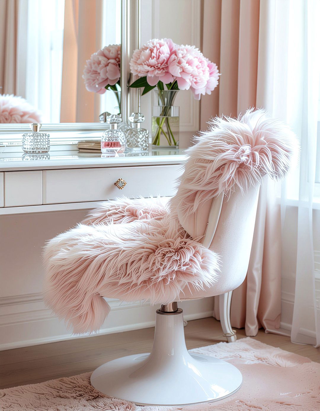 Faux fur vanity chair makeup - 30 faux fur decor ideas