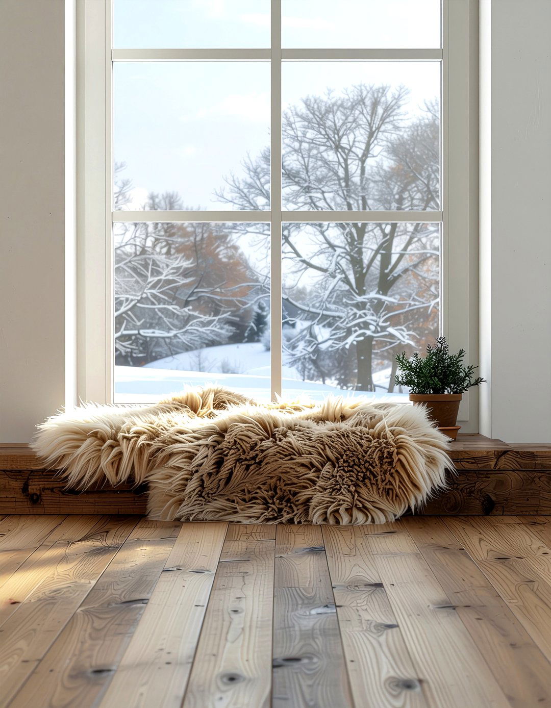 Faux fur window sill pad - 30 faux fur decor ideas