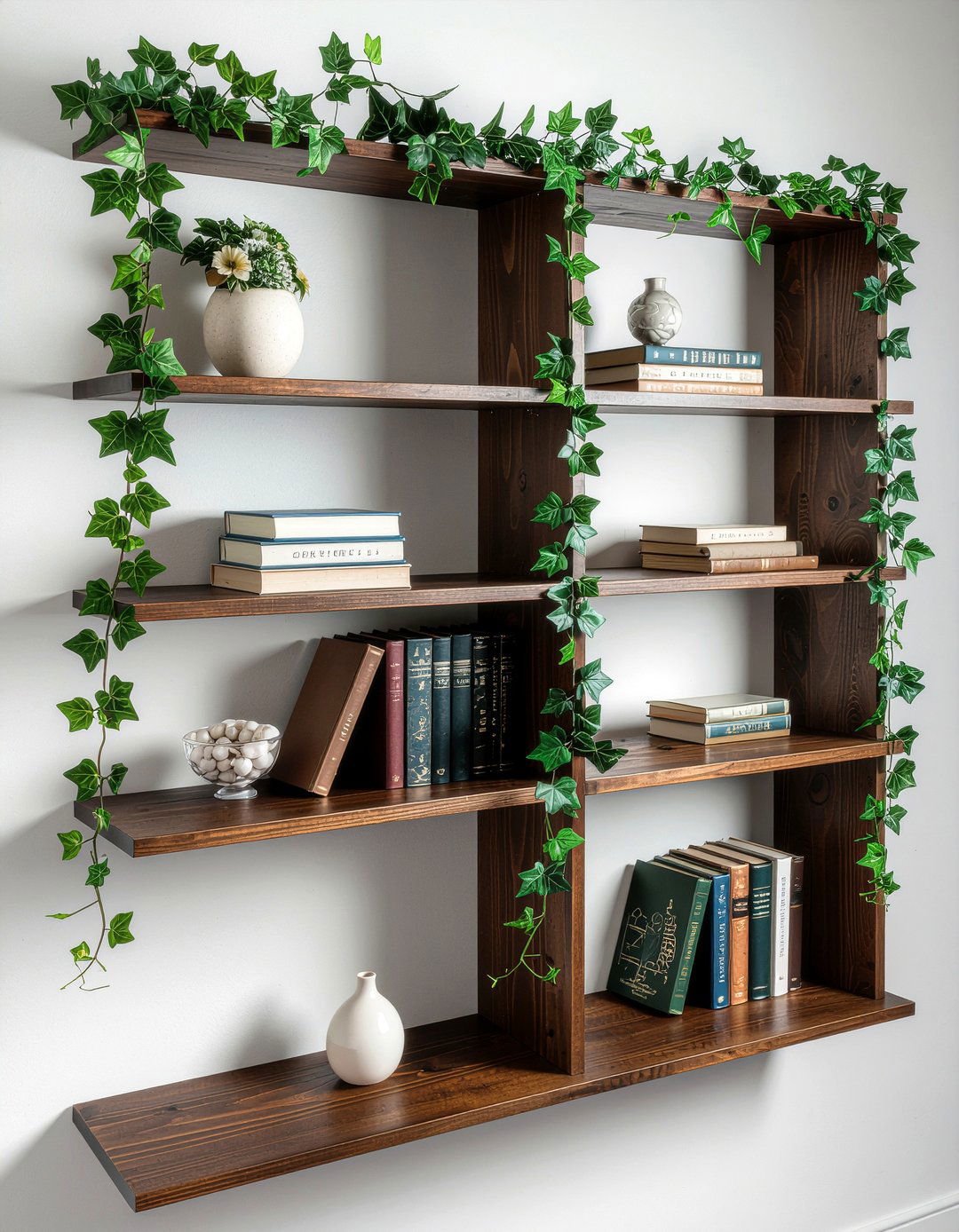 Faux ivy bookshelf - 30 faux plant ideas