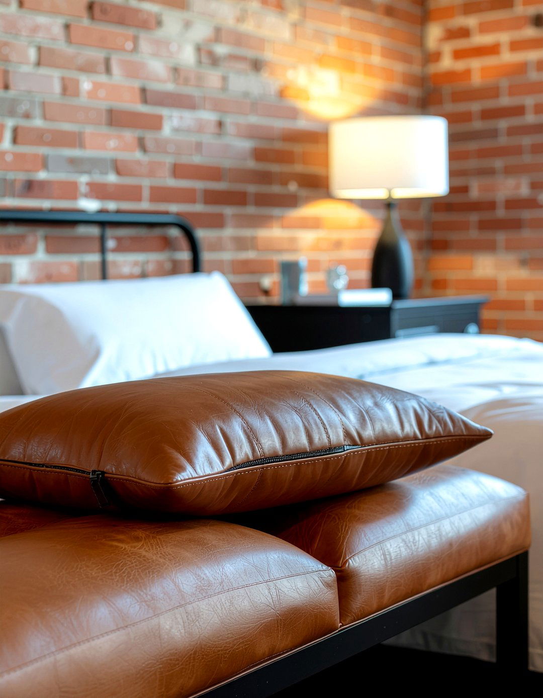 Faux leather accent pillow - 30 bedroom decorative pillows