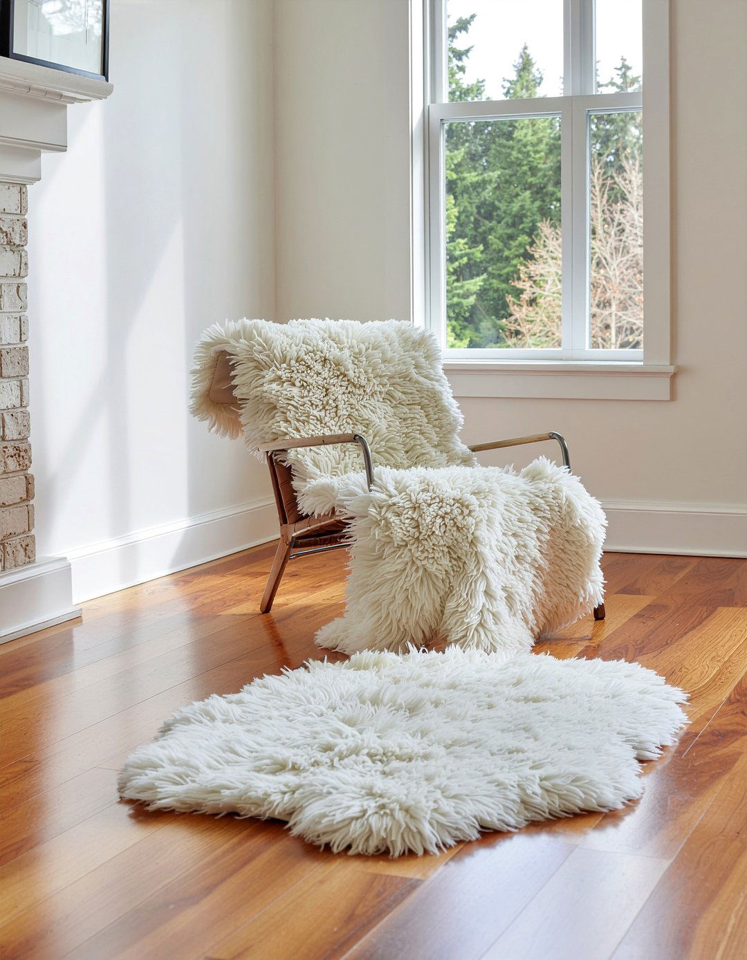 Faux sheepskin rugs - 30 cozy living room ideas