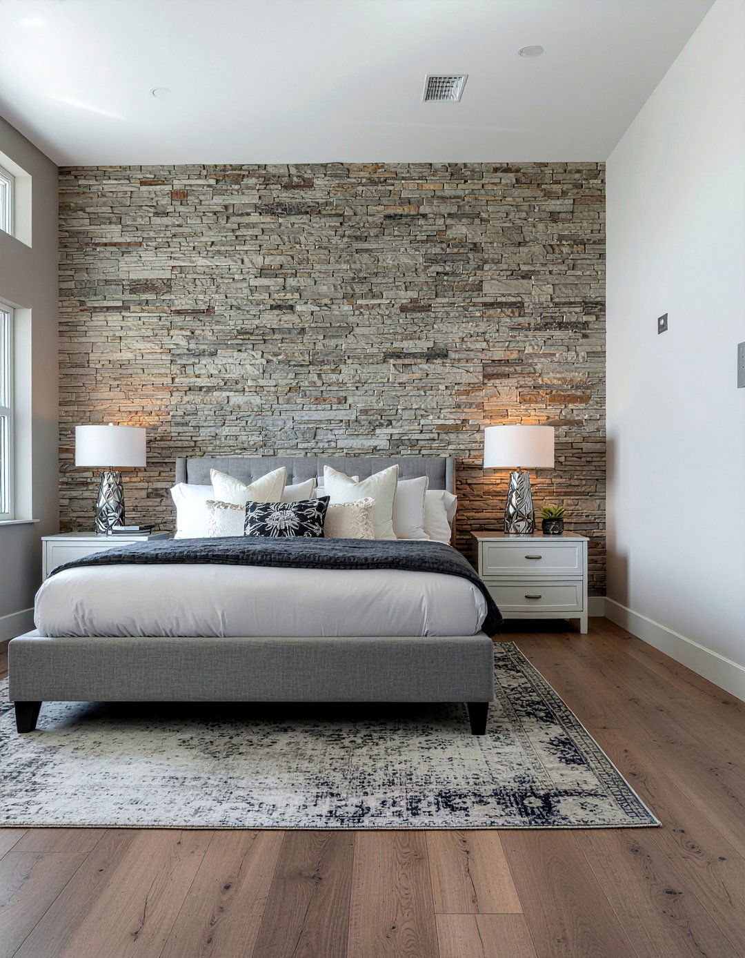 Faux stone wall panel - 30 bedroom stone wall ideas