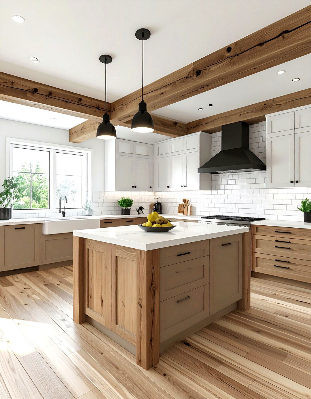 Faux wood kitchen beams - 30 kitchen beamed ceiling ideas