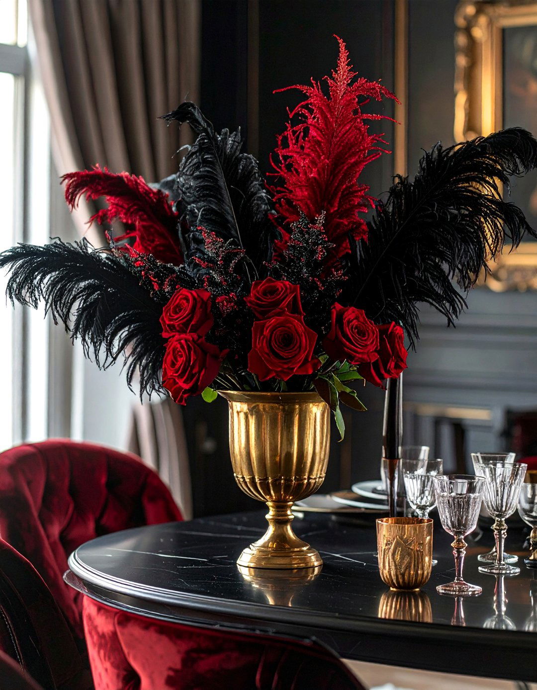 Feather And Floral Arrangement - 30 elaborate centerpiece dining ideas