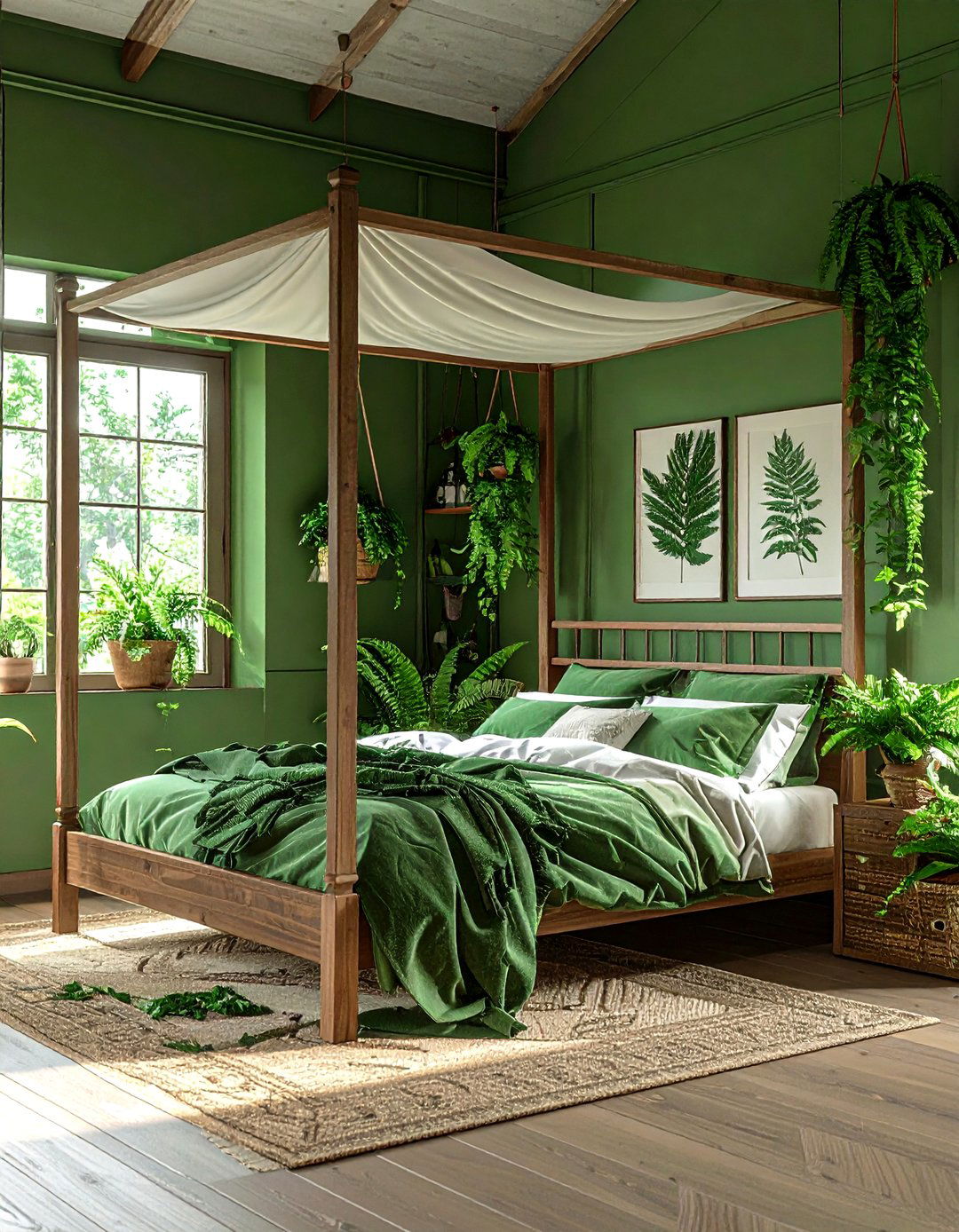 Fern Green Botanical Bedroom - 30 farmhouse green bedroom ideas