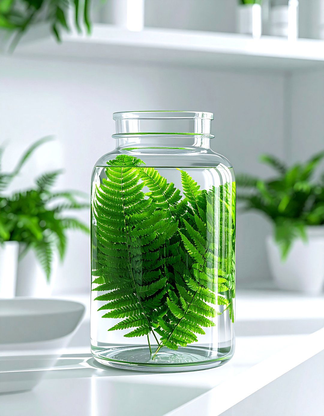 Fern Leaves In Apothecary Jar - 30 bathroom flower arrangement ideas