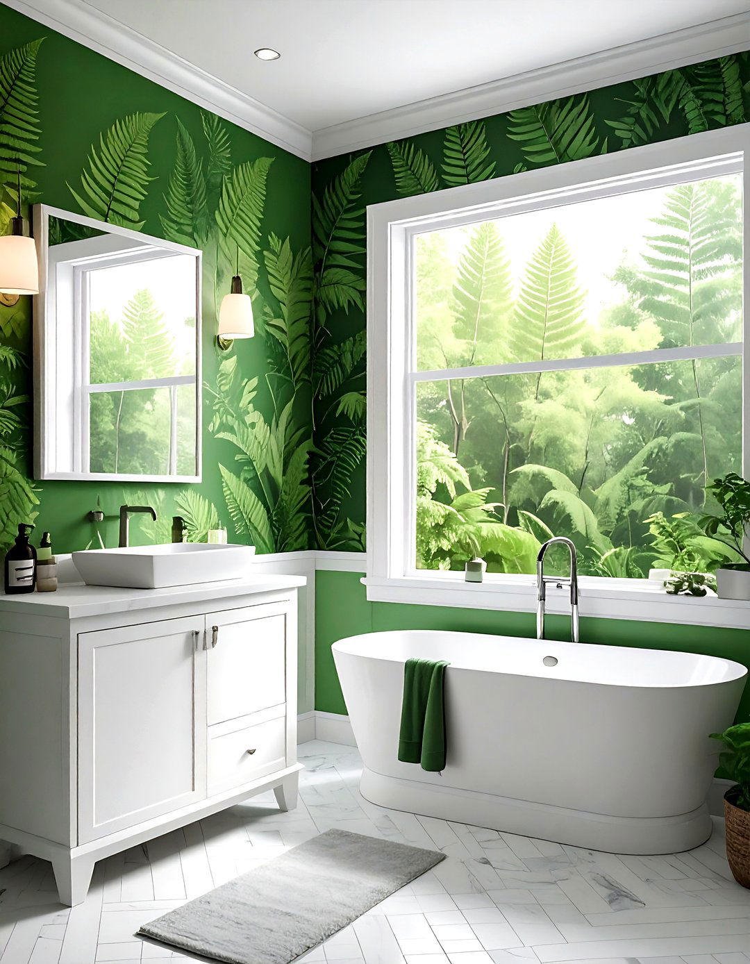 Fern green bathroom wallpaper - 30 green and white bathroom ideas