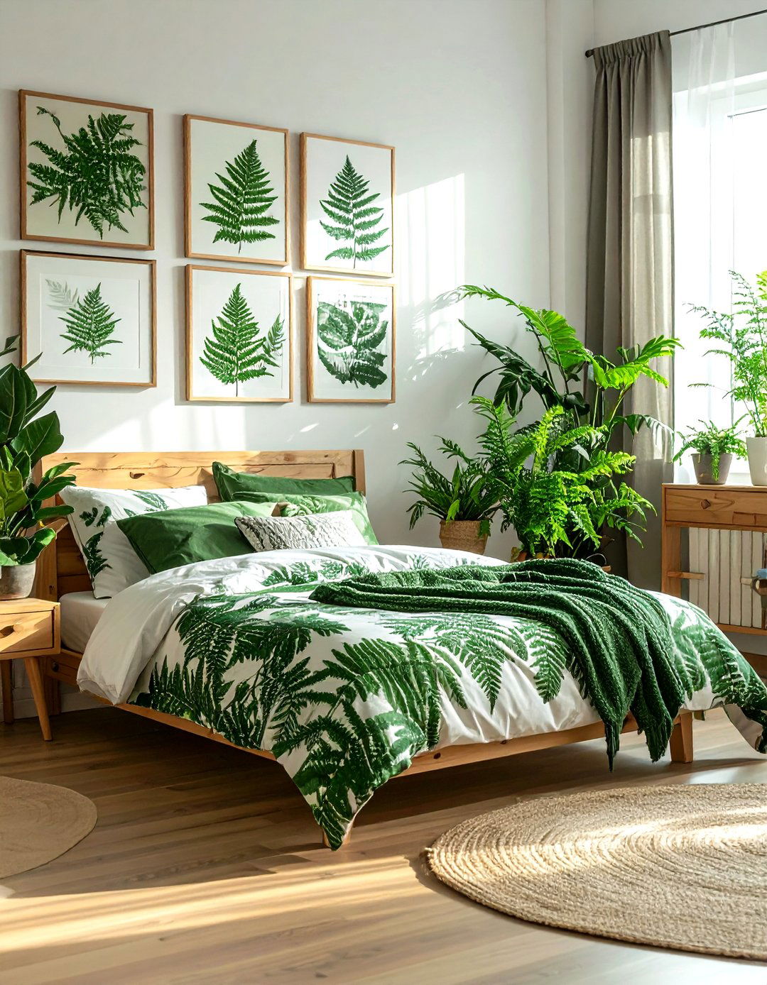 Fern green botanical prints - 30 bohemian green bedroom ideas