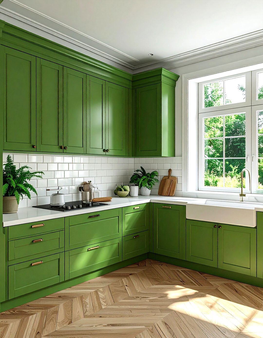 Fern green kitchen cabinets white window trim - 30 green and white kitchen ideas