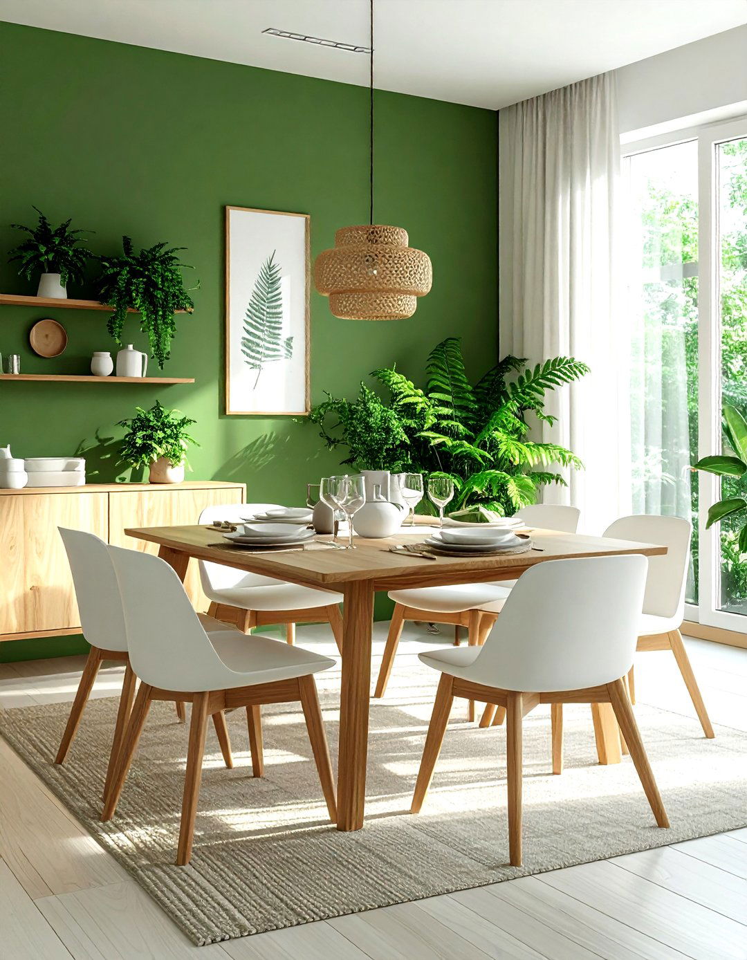 Fern green minimalist dining room - 30 green and white dining room ideas