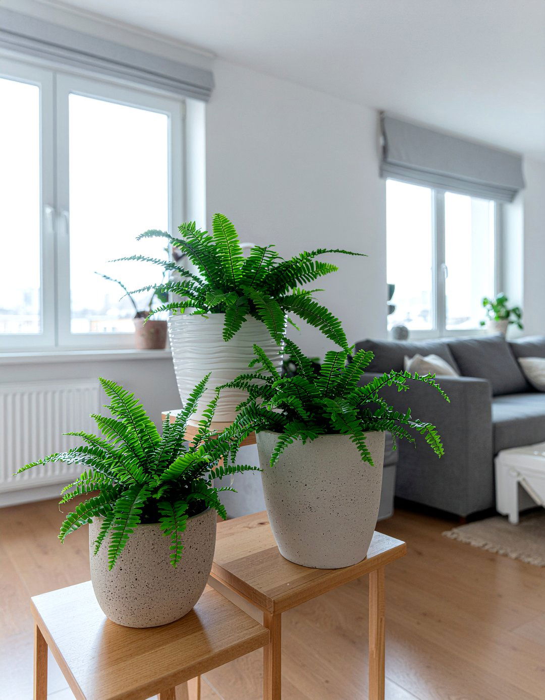 Fern plant indoor display - 30 woodland living room ideas