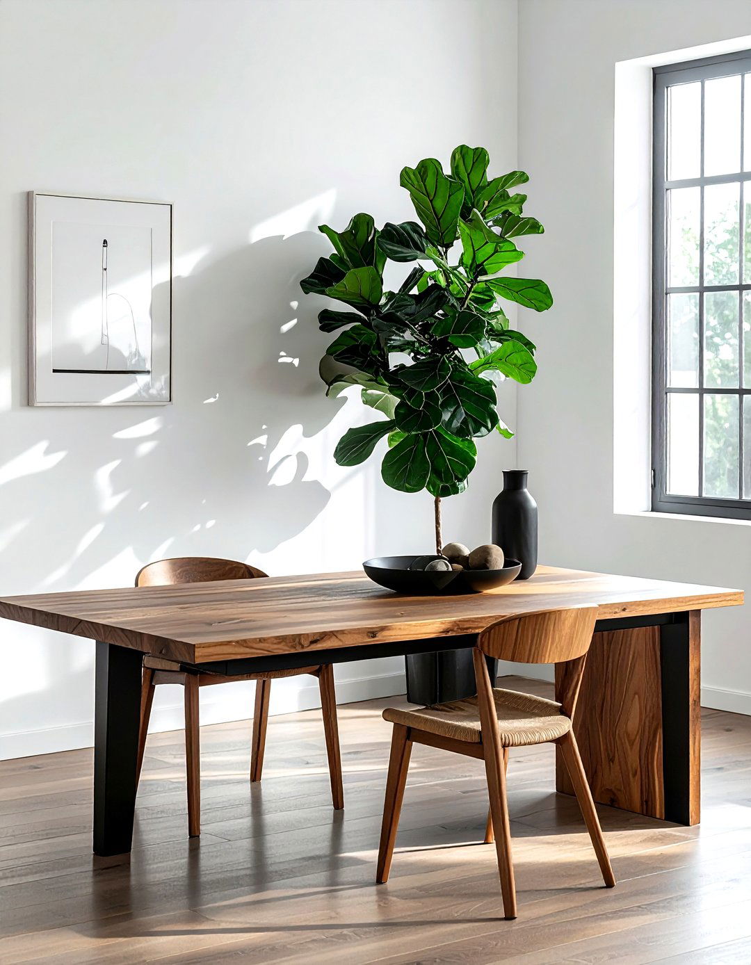 Fiddle leaf fig against white wall - 30 dining room fiddle leaf fig ideas