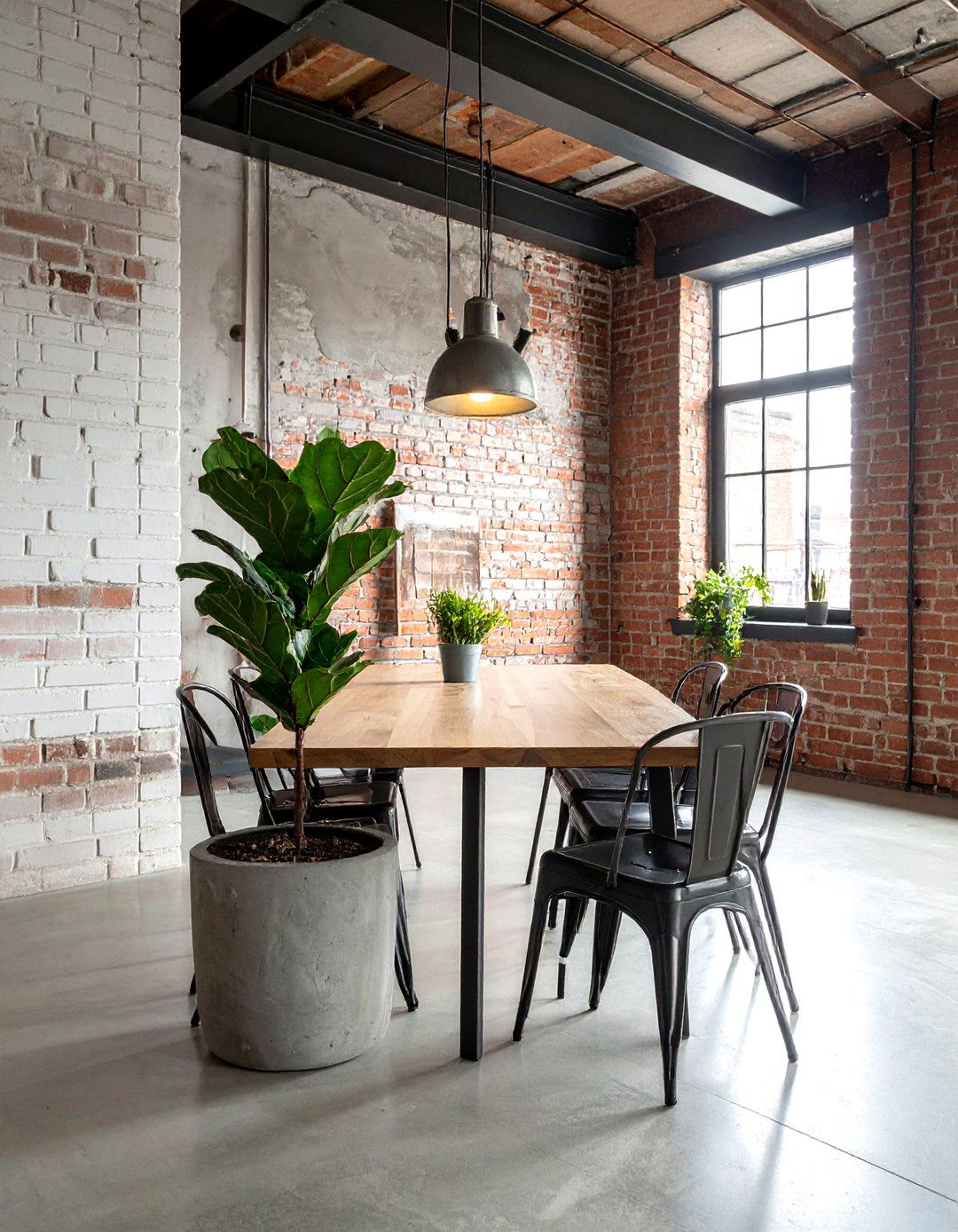 Fiddle leaf fig in concrete planter - 30 dining room fiddle leaf fig ideas