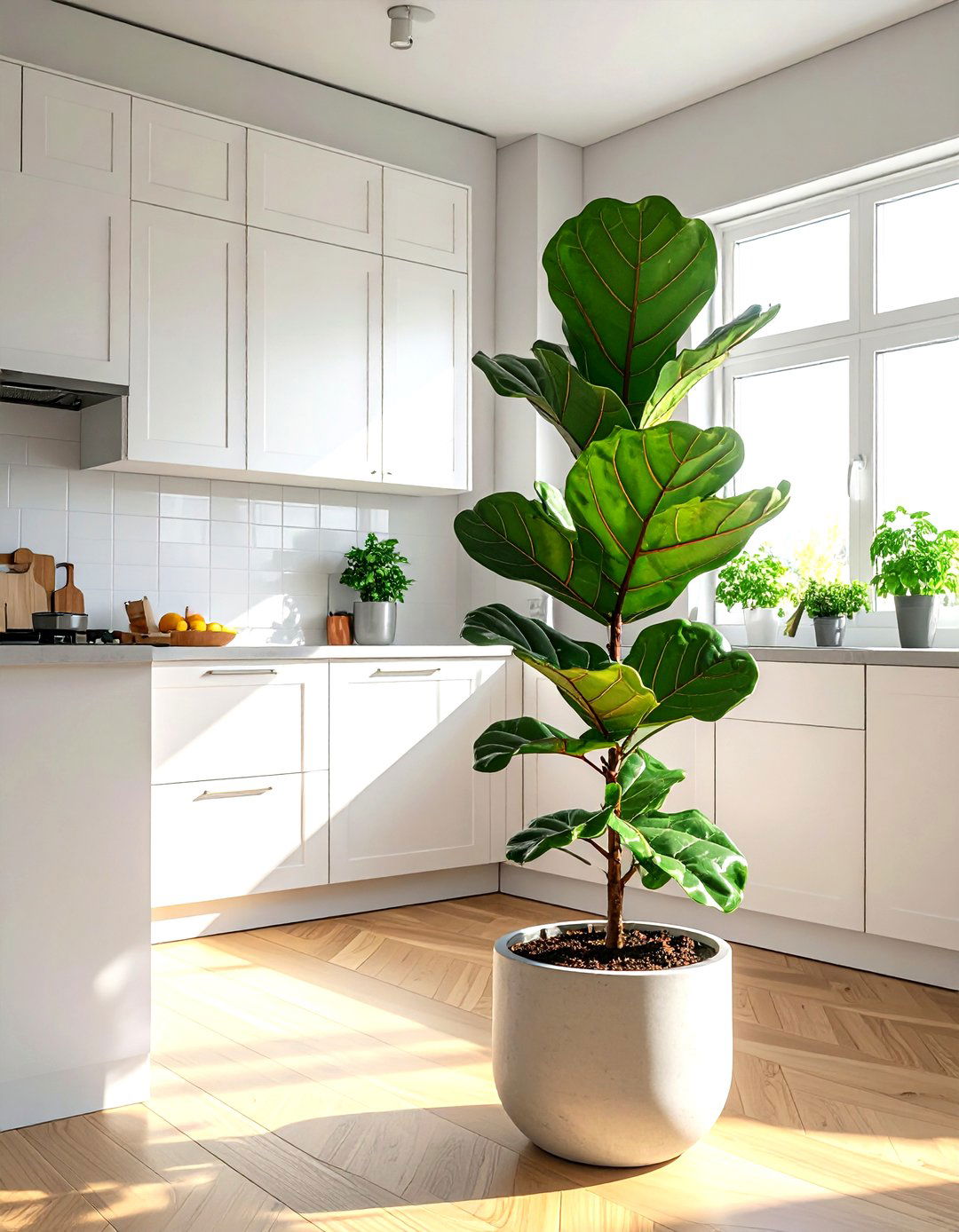 Fiddle leaf fig in kitchen - 30 kitchen plant ideas
