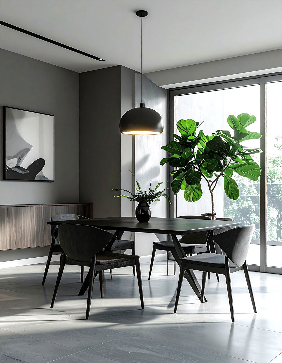 Fiddle leaf fig in minimalist room - 30 dining room fiddle leaf fig ideas