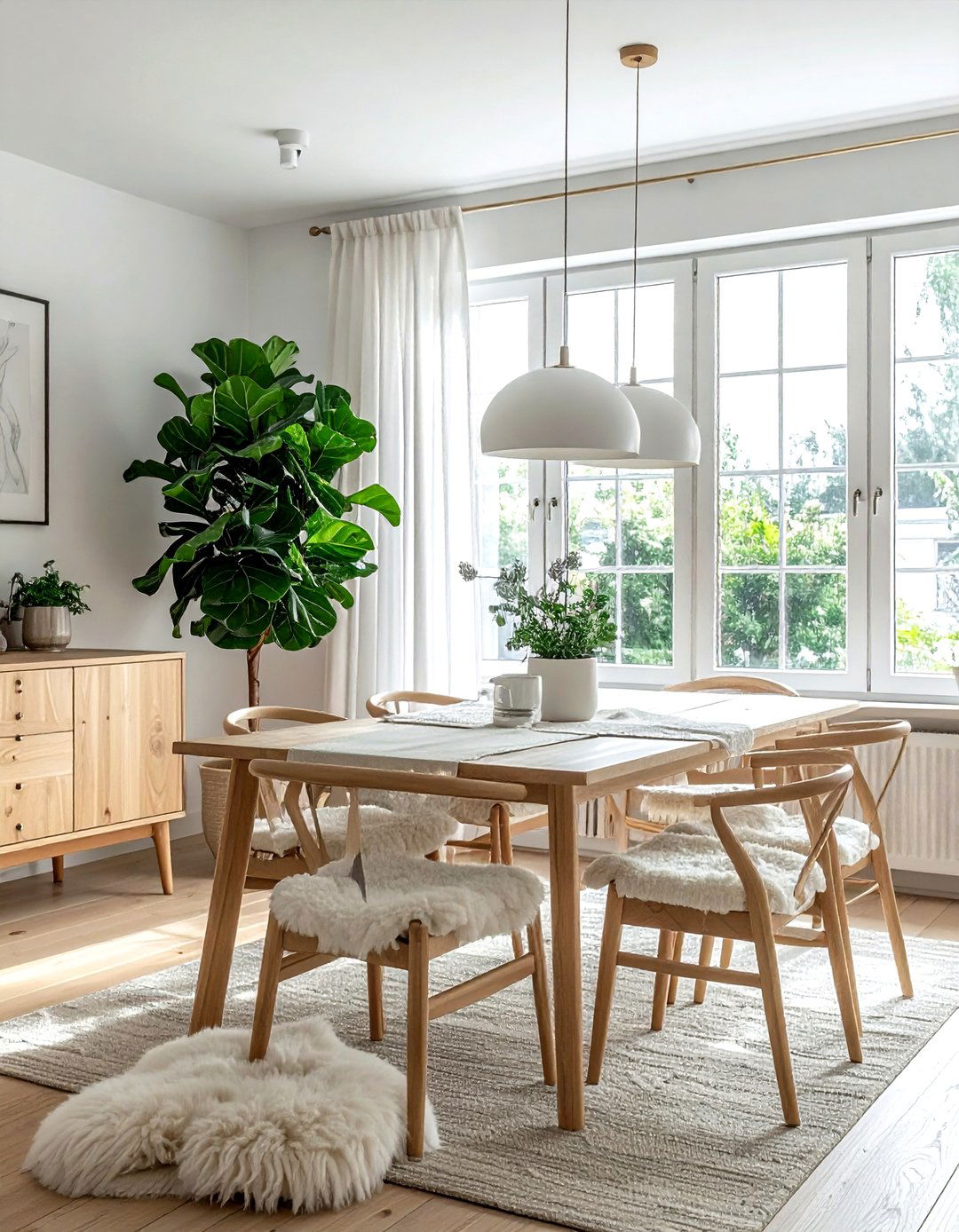 Fiddle leaf fig in scandinavian room - 30 dining room fiddle leaf fig ideas