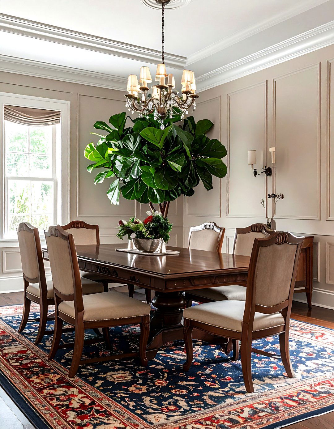 Fiddle leaf fig in traditional room - 30 dining room fiddle leaf fig ideas