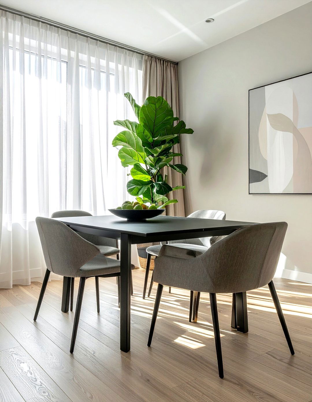 Fiddle leaf fig near bright window - 30 dining room fiddle leaf fig ideas