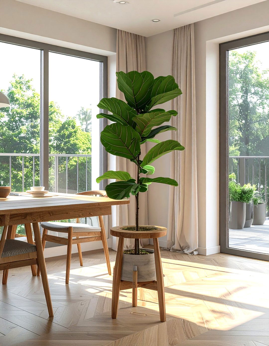 Fiddle leaf fig on plant stand - 30 dining room fiddle leaf fig ideas