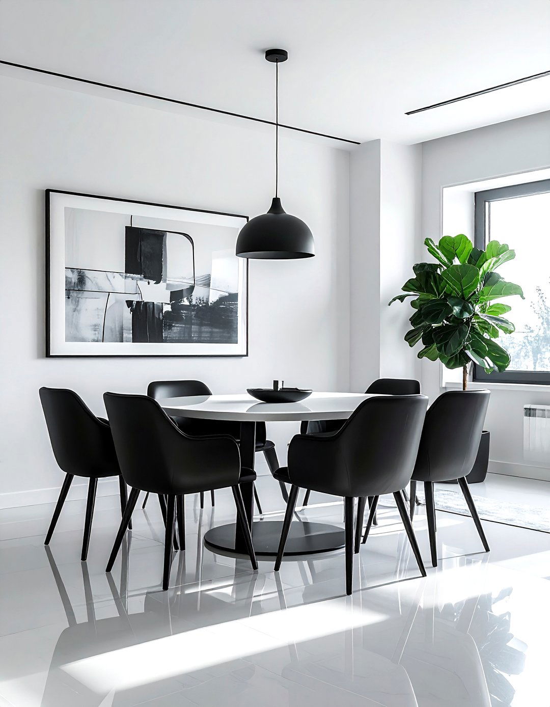Fiddle leaf fig with black chairs - 30 dining room fiddle leaf fig ideas