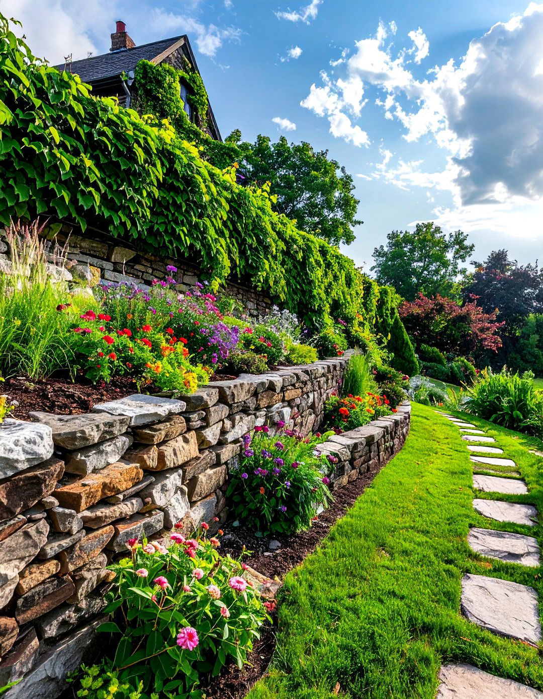 Fieldstone retaining wall - 30 stone decor ideas