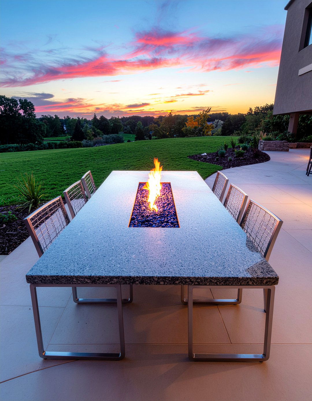 Fire pit dining table - 30 garden dining ideas
