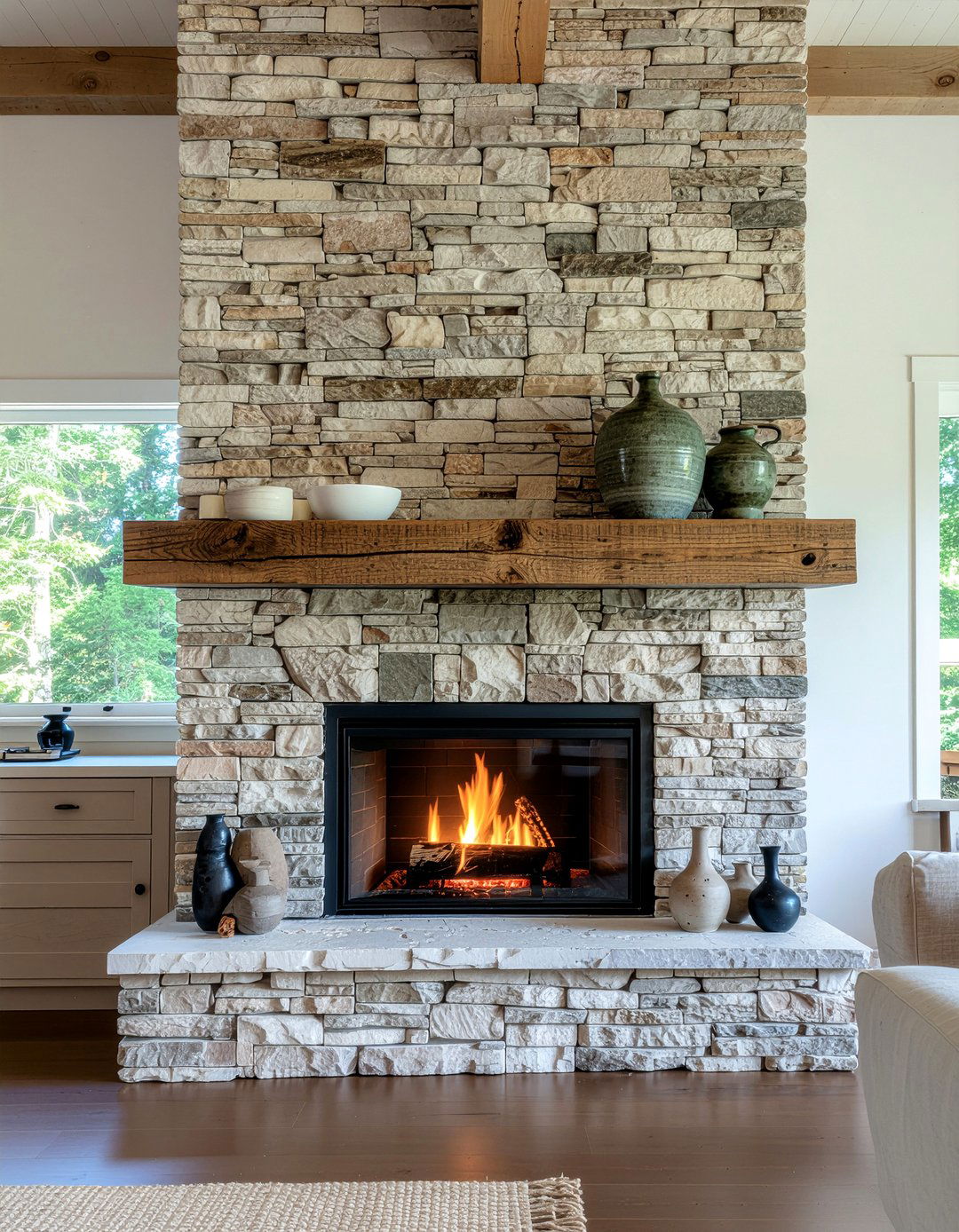 Fireplace With Stone Surround - 30 living room focal point ideas
