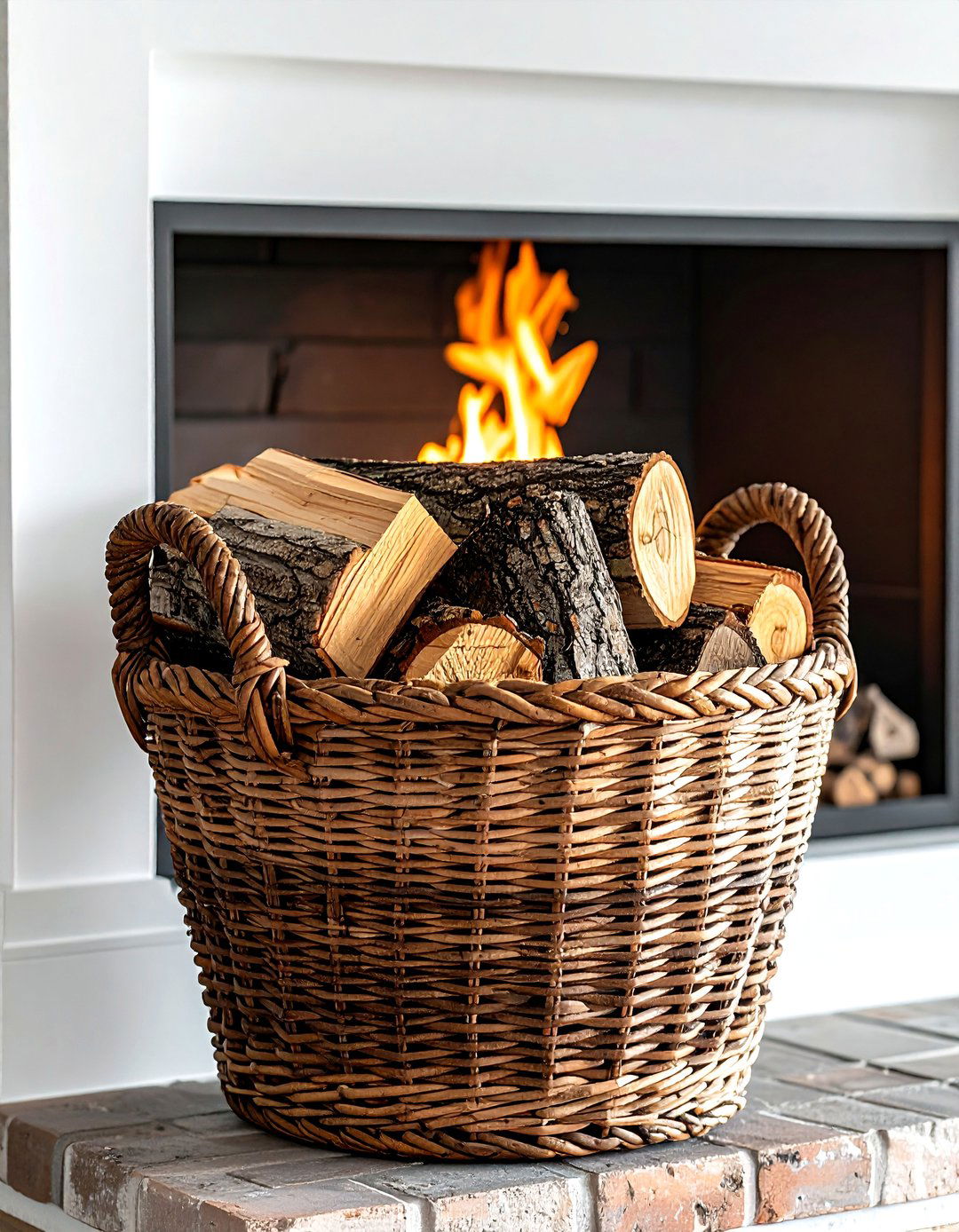 Fireplace Wood Storage - 30 rattan basket ideas