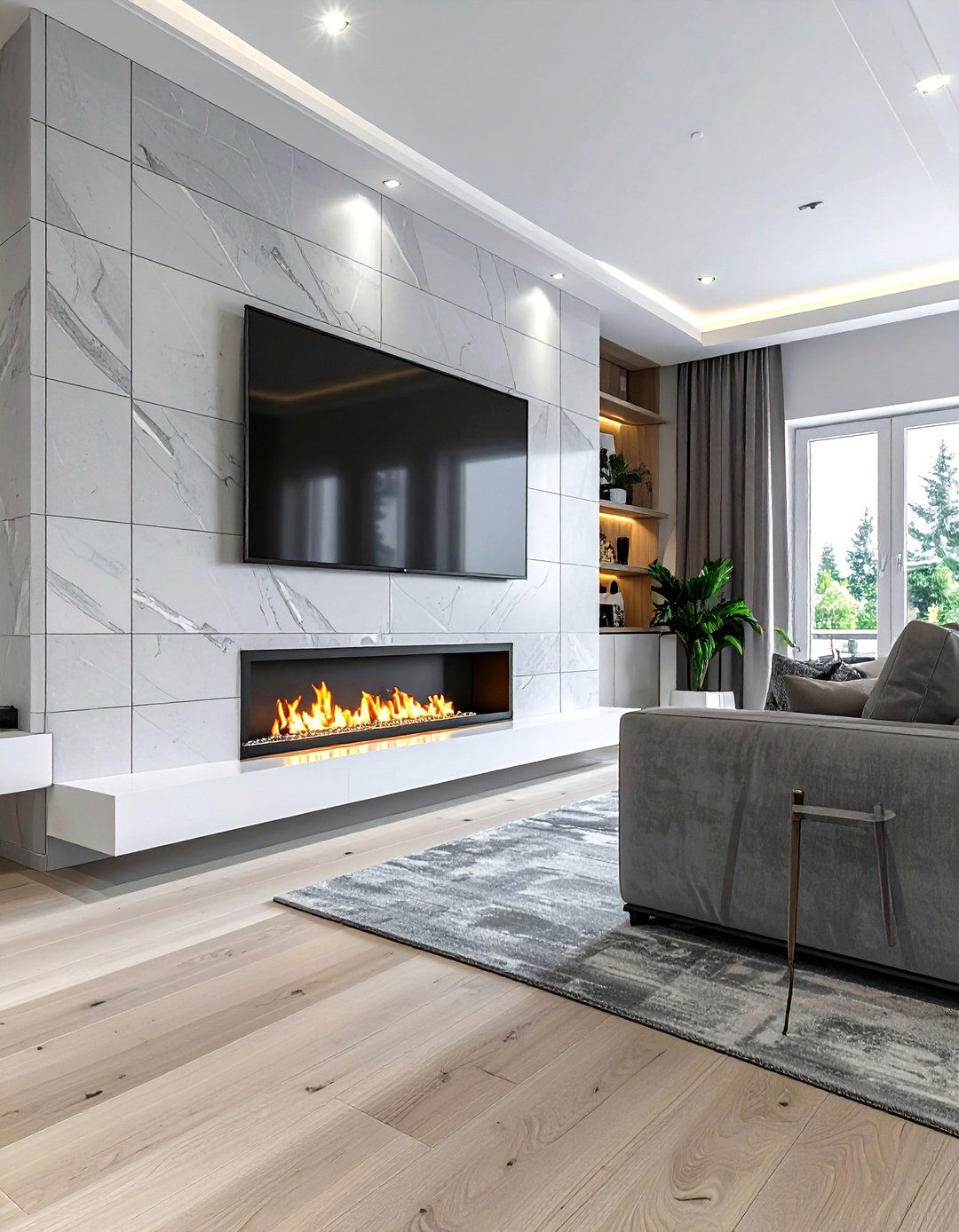 Fireplace and tv wall - 30 living room flat panel ideas