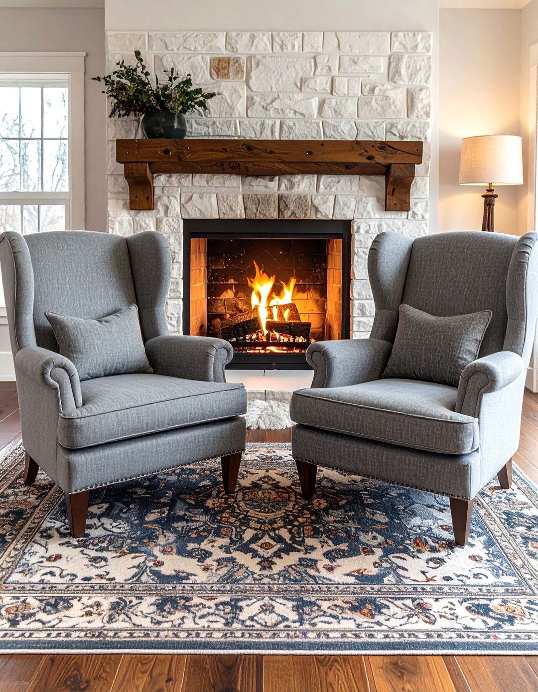Fireplace armchair pair - 30 decor symmetry ideas